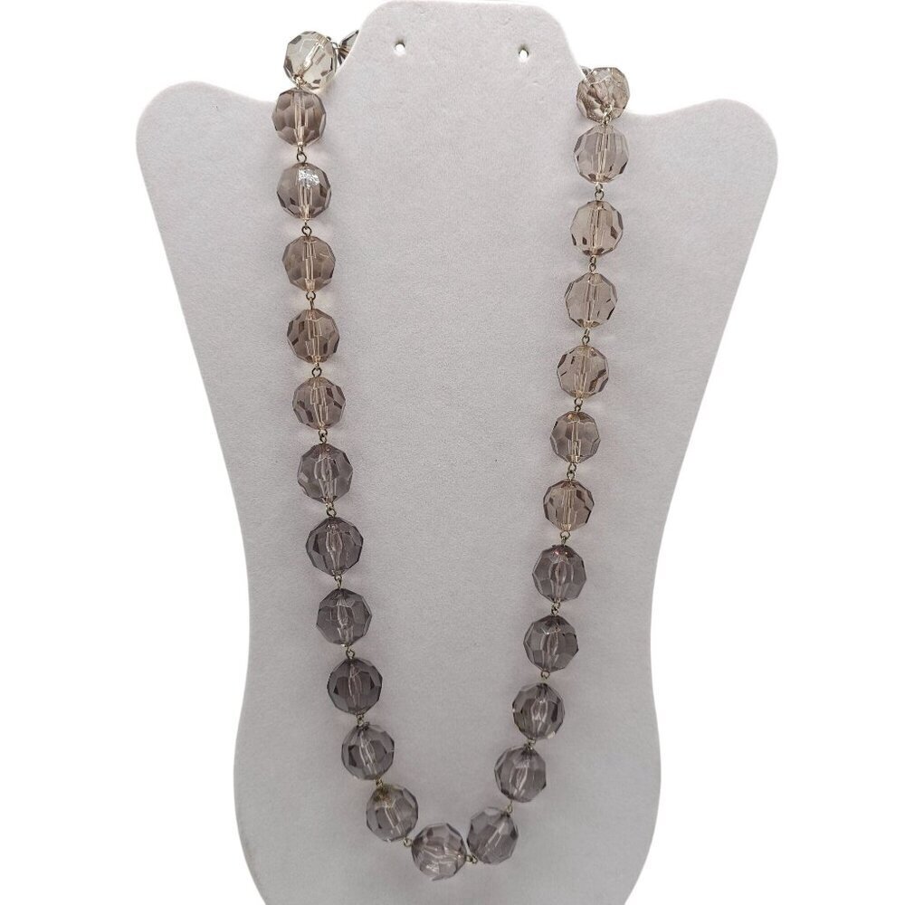 Vintage Smoky Gray Faceted Bead Necklace With Silver Tone Clasp 28 Inches